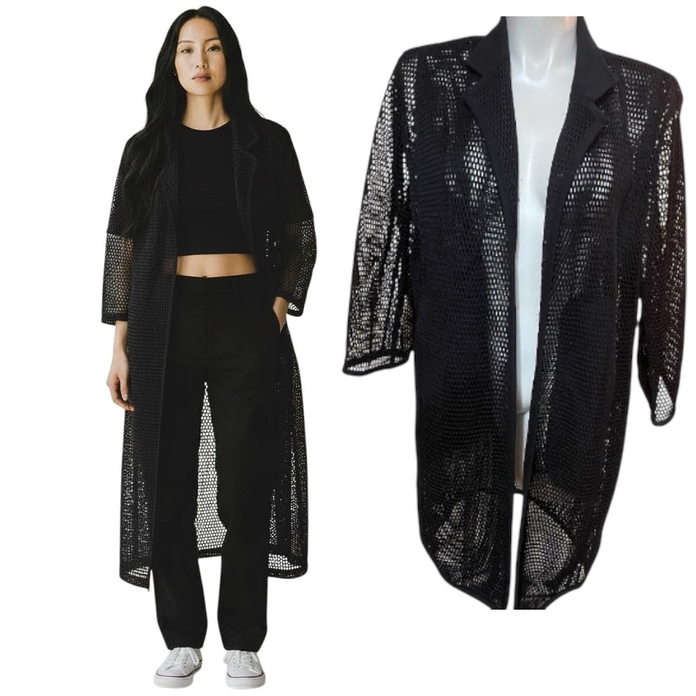Toccin Black Mesh Longline Open Cardigan Size XL